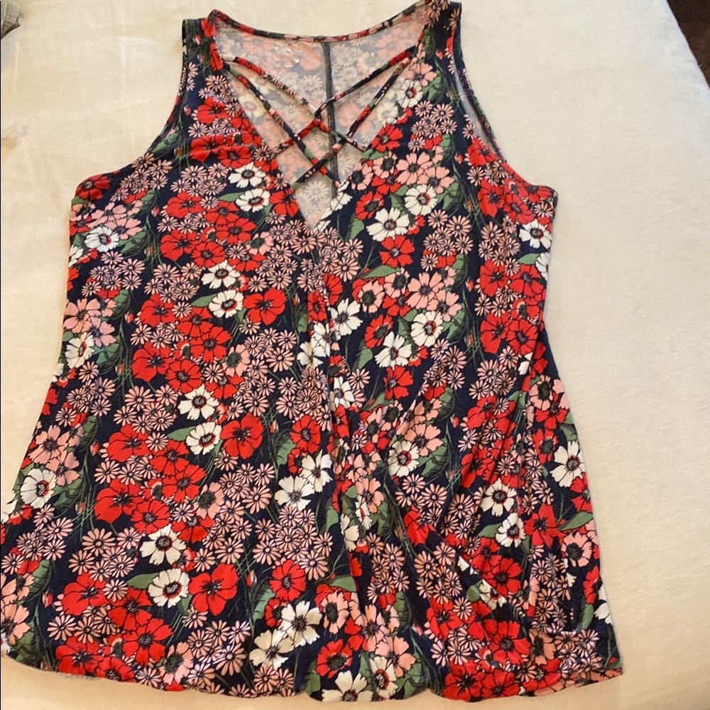 Maurices Red and Black Cut Out Tank Top